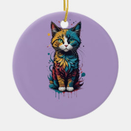 Lebhafter abstrakter Katzenkunst-T - Shirt - perfe Keramik Ornament