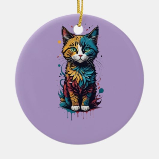 Lebhafter abstrakter Katzenkunst-T - Shirt - perfe Keramik Ornament (Vorne)