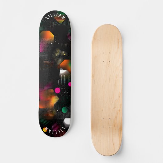 Lebhafter Abstrakter Skate Deck mit Neon und Halft Skateboard (Vorderseite)