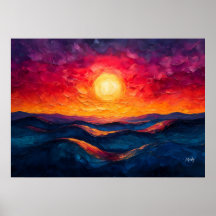 Lebhafter Abstrakter Sonnenuntergang über rollende