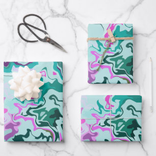 Lebhafter Abstrakter Swirl mit Rosa und Grün Geschenkpapier Set