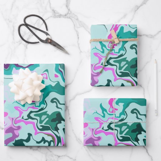 Lebhafter Abstrakter Swirl mit Rosa und Grün Geschenkpapier Set (Vorderseite)