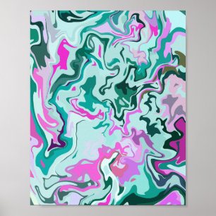 Lebhafter Abstrakter Swirl mit Rosa und Grün Poster