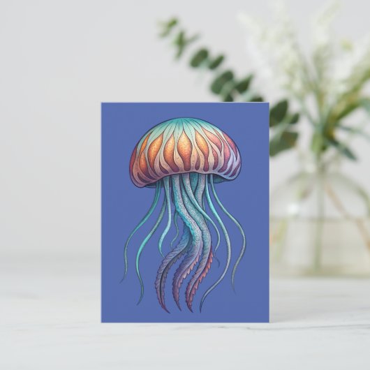 Lebhafter Aqua Sea Jelly Fish Postkarte (Stehend Vorderseite)