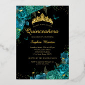 Lebhafter Aquamariner Eleganter Blumen-Schmetterli Folieneinladung (Vorderseite)