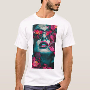 Lebhafter Aquamariner und rosafarbener Blumenkopf T-Shirt