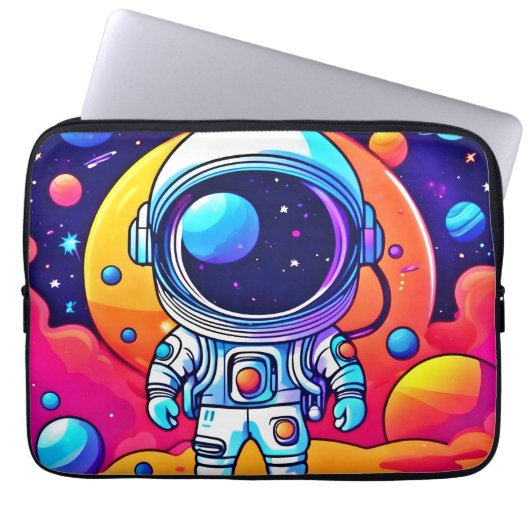 Lebhafter Astronaut in kosmischer Kunst Laptopschutzhülle (Vorderseite)
