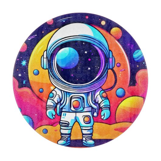 Lebhafter Astronaut in kosmischer Kunst Schneidebrett (Vorderseite)