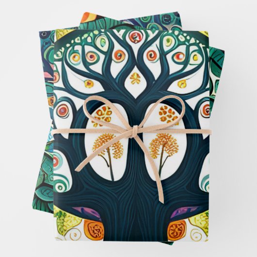 Lebhafter Baum der Sammlung des Lebens Geschenkpapier Set (Beispiel)