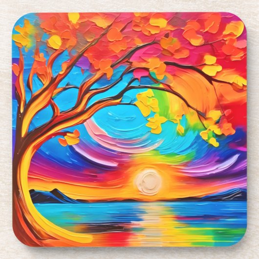 Lebhafter Baum Getränkeuntersetzer (Vorderseite)