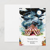 Lebhafter, benutzerdefinierter Zirkus Geburtstag Dankeskarte (Vorne/Hinten)