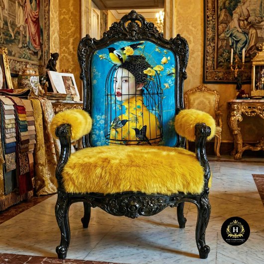 Lebhafter blauer gelber Blumenkäfig Seidenpapier