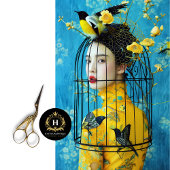 Lebhafter blauer gelber Blumenkäfig Seidenpapier