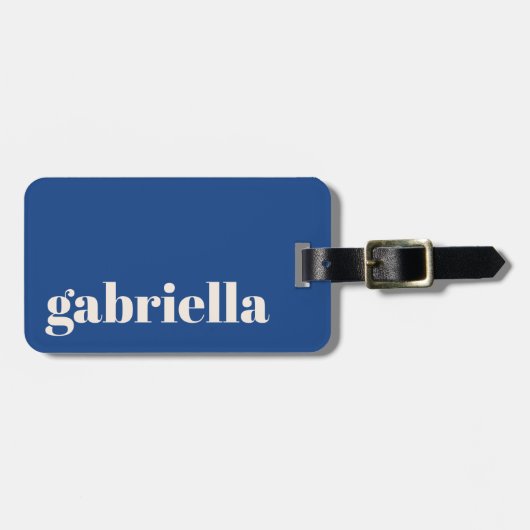 Lebhafter blauer, muffiger Typografie Personalisie Gepäckanhänger (Vorderseite horizontal)