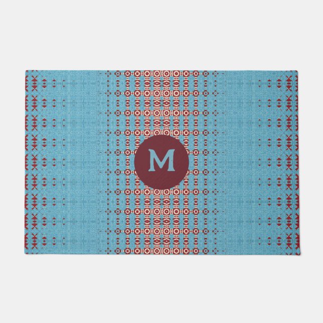 Lebhafter blauer Südwestästhetischer geometrischer Fußmatte (Vorderseite)