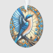 Lebhafter Blauer Vogel auf festem Glas Ornament (Vorderseite)