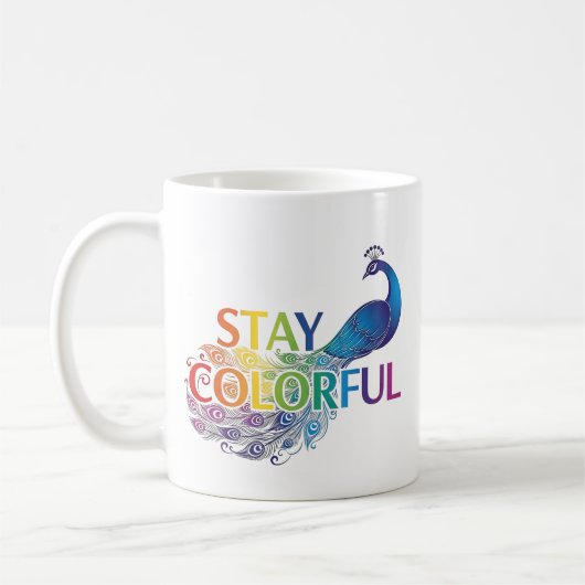 Lebhafter "Bleibe Colorful" Peacock Motivierend Kaffeetasse (Links)