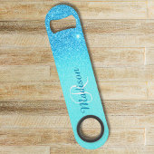 Lebhafter Blue Glitzer Ombre Monogram Stilvoll Speed Flaschenöffner