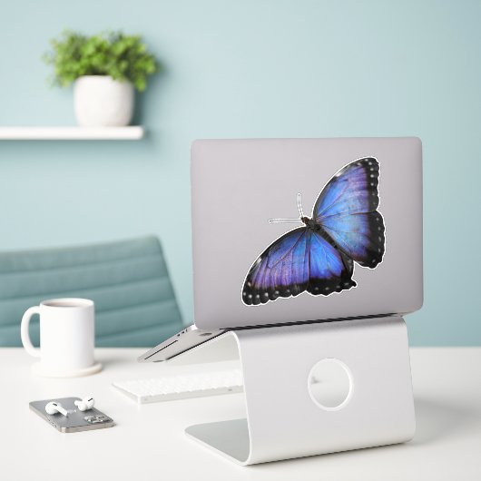 Lebhafter Blue Morpho Butterfly Sticker - Custom C (Laptop auf Schreibtisch)