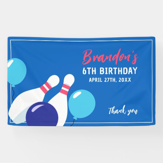Lebhafter Blue und Red Bowling 6. Geburtstag Banner (Horizontal)