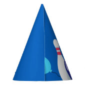 Lebhafter Blue und Red Bowling 6. Geburtstag Partyhütchen (Rückseite)