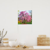 Lebhafter, blühender Rosa Baum im Frühling Poster (Küche)