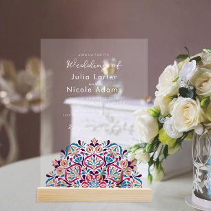 Lebhafter Blumenduft Delight Mandala Wedding Acryleinladungen