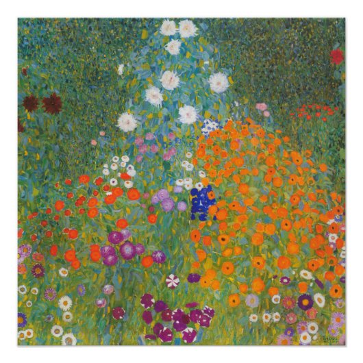 Lebhafter Blumengarten - Gustav Klimt Gloss Poster (Vorderseite)