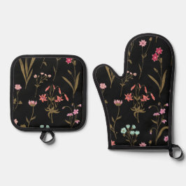 Lebhafter Blumenmedley Oven Mitt und Pot Holder Ofenhandschuh & Topflappen-Set