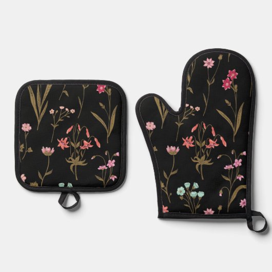 Lebhafter Blumenmedley Oven Mitt und Pot Holder Ofenhandschuh & Topflappen-Set (Vorderseite)