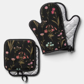 Lebhafter Blumenmedley Oven Mitt und Pot Holder Ofenhandschuh & Topflappen-Set (Vorderseite/Rückseite)