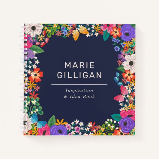 Lebhafter Blumenrahmen mit Schmetterlingen Notizblock (Vorderseite)