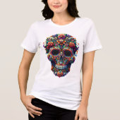 Lebhafter Blumenzuckerschädel Tri-Blend Shirt (Vorderseite)