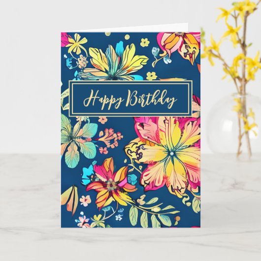 Lebhafter Boho Floral Bohemische Blume Happy Birth Karte (Gelbe Blume)