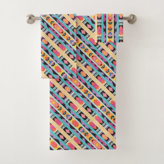 Lebhafter Boho Geometric-Muster-Mix Badhandtuch Set (Insitu)