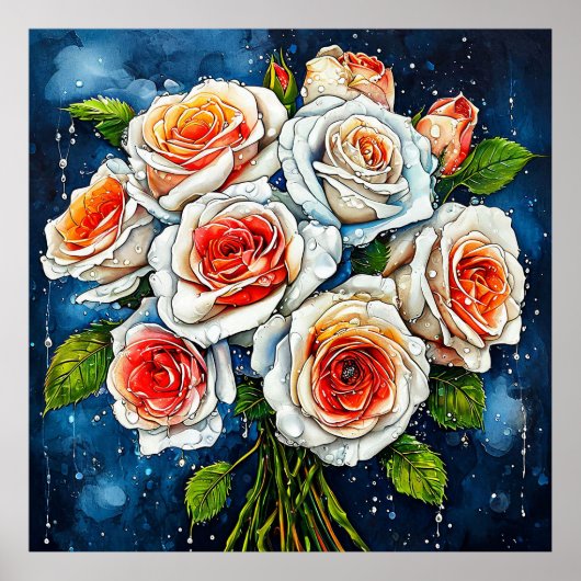 Lebhafter Bouquet mit Rose Poster (Vorne)