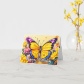 Lebhafter Butterfly Art Happy Birthday Karte (Gelbe Blume)