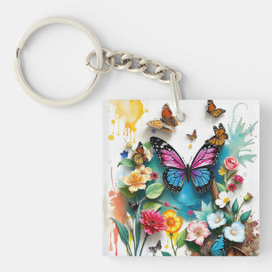 Lebhafter Butterfly Garden Inspiriertes Federdes Schlüsselanhänger