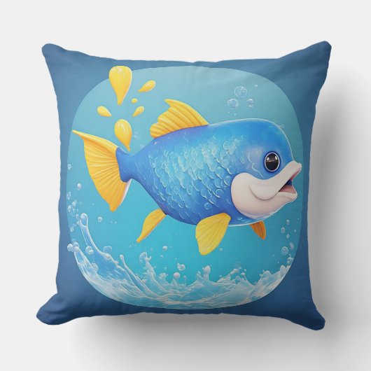 Lebhafter Cartoon Fisch mit Splash Kissen (Vorderseite)