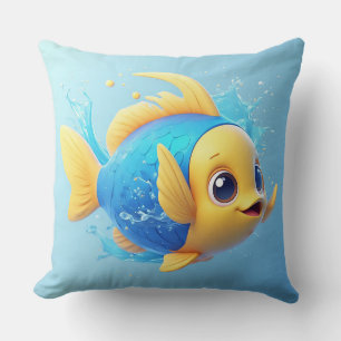 Lebhafter Cartoon Fisch mit Splash Kissen