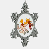 Lebhafter Cartoon Pinto Pferdeschwalbe Schneeflocken Zinn-Ornament (Links)