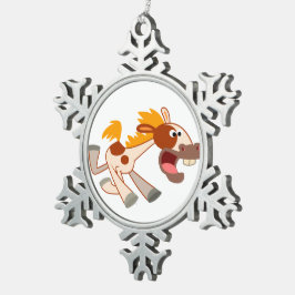 Lebhafter Cartoon Pinto Pferdeschwalbe Schneeflocken Zinn-Ornament