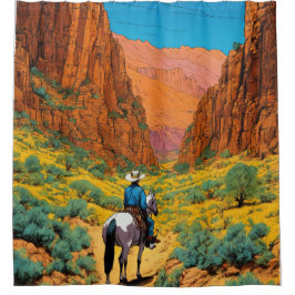 Lebhafter Cowboy in Sierra | Tintin Comic Style Duschvorhang