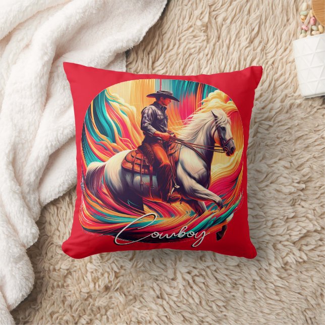 Lebhafter Cowboy und Horse Burnt Orange Kissen (Decke)