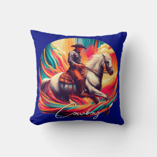 Lebhafter Cowboy und Pferdeblau Kissen