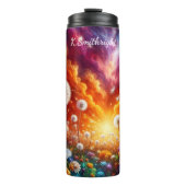 Lebhafter Dandelion Field kosmischer Sonnenunterga Thermosbecher (Vorderseite)
