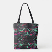 Lebhafter digitaler Glitch Geometric Tote-Sack Tasche (Rückseite)