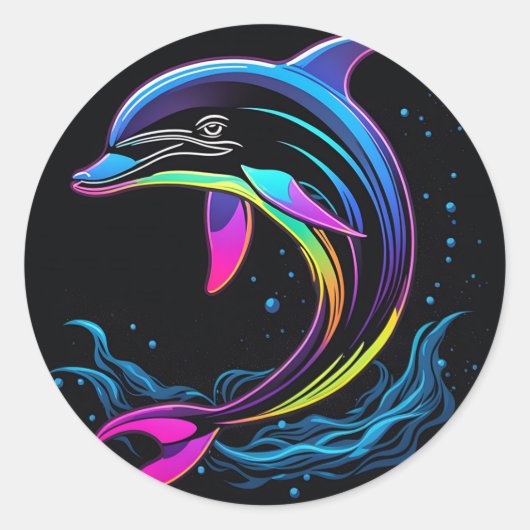 Lebhafter Dolphin Neon Runder Aufkleber (Vorderseite)