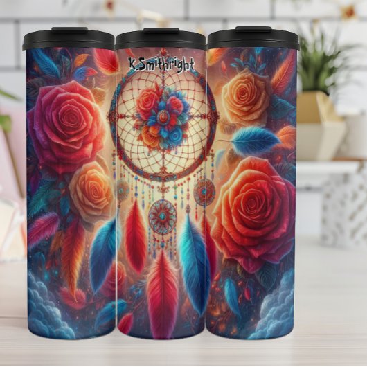 Lebhafter Dreamcatcher mit Rose und Feathers Thermosbecher