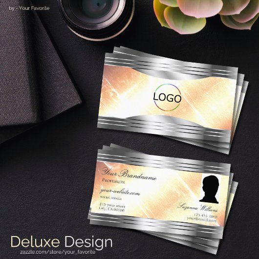 Lebhafter Elfenbeinpfirsich mit Silver Borders Log Visitenkarte